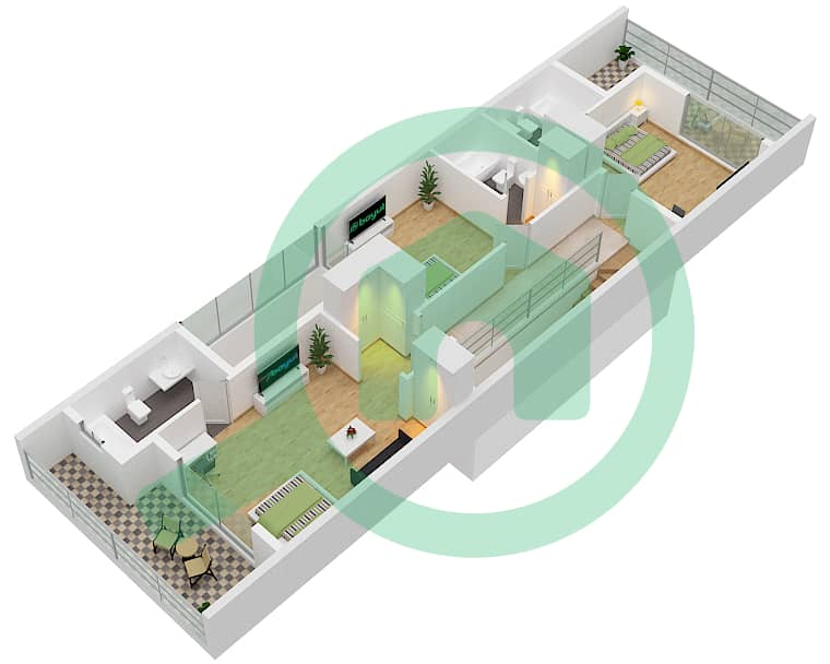 Al Burooj Residence V - 3 Bedroom Townhouse Unit 2-8 Floor plan First Floor interactive3D