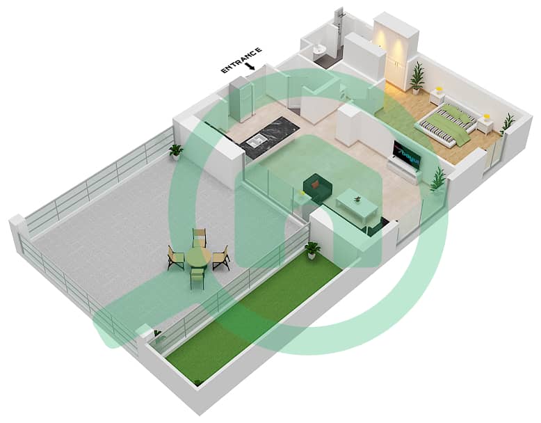 المخططات الطابقية لتصميم النموذج D شقة 1 غرفة نوم - ذا تيراسز interactive3D