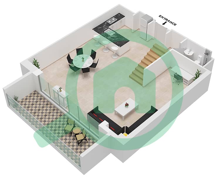 露台综合住宅区 - 2 卧室别墅类型A2戶型图 Lower Floor interactive3D