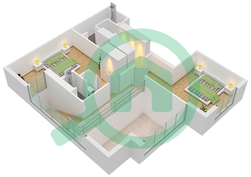 The Terraces - 2 Bedroom Apartment Type E Floor plan Upper Floor interactive3D