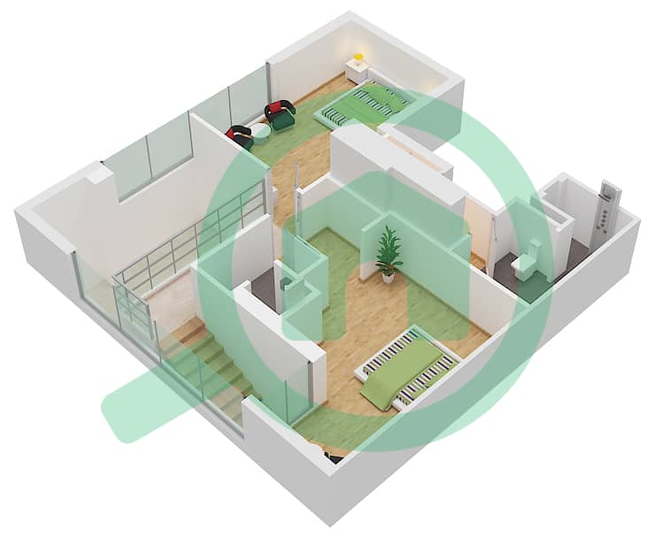 المخططات الطابقية لتصميم النموذج F شقة 2 غرفة نوم - ذا تيراسز Upper Floor interactive3D