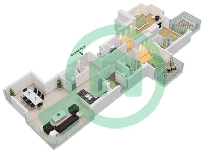 露台综合住宅区 - 3 卧室公寓类型D2戶型图