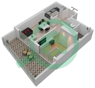 المخططات الطابقية لتصميم النموذج A شقة 1 غرفة نوم - بن غاطي كريك