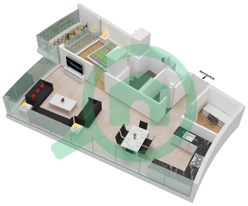 Al Safa 2 - 1 Bedroom Apartment Type 11 FLOOR 64 Floor plan Floor 64 interactive3D