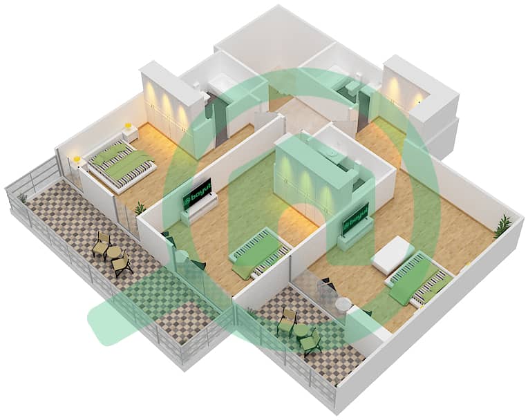 Голф Хоризон - Таунхаус 3 Cпальни планировка Тип B-GROUND FLOOR Podium Floor interactive3D
