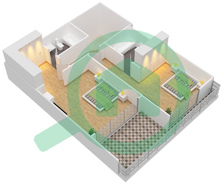 高尔夫地平线社区 - 2 卧室联排别墅类型C-GROUND FLOOR戶型图 podium Floor interactive3D