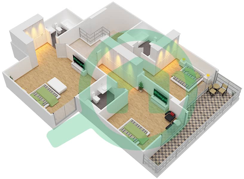 高尔夫地平线社区 - 联排别墅类型H-GROUND FLOOR戶型图 Podium Floor interactive3D
