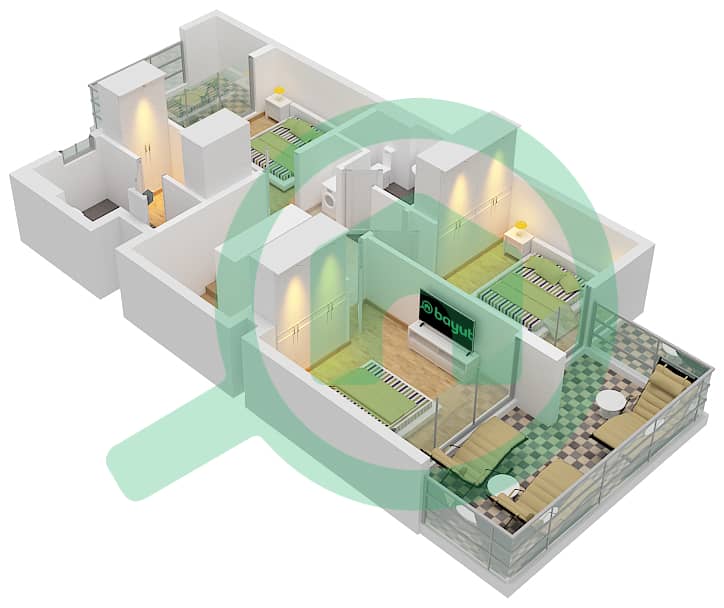 Блаж - Таунхаус 3 Cпальни планировка Тип DUPLEX 1-END 1(AMBER) First Floor interactive3D