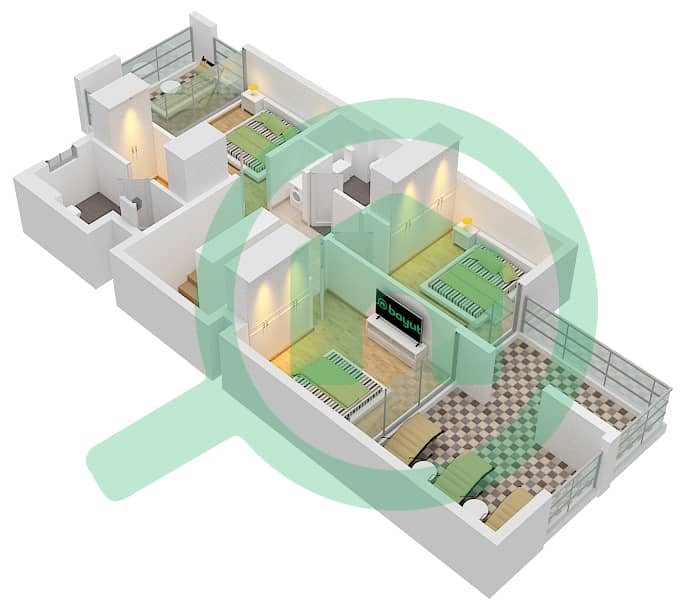 المخططات الطابقية لتصميم النموذج DUPLEX 1-END 2(IVORY) تاون هاوس 3 غرف نوم - بليس First Floor interactive3D