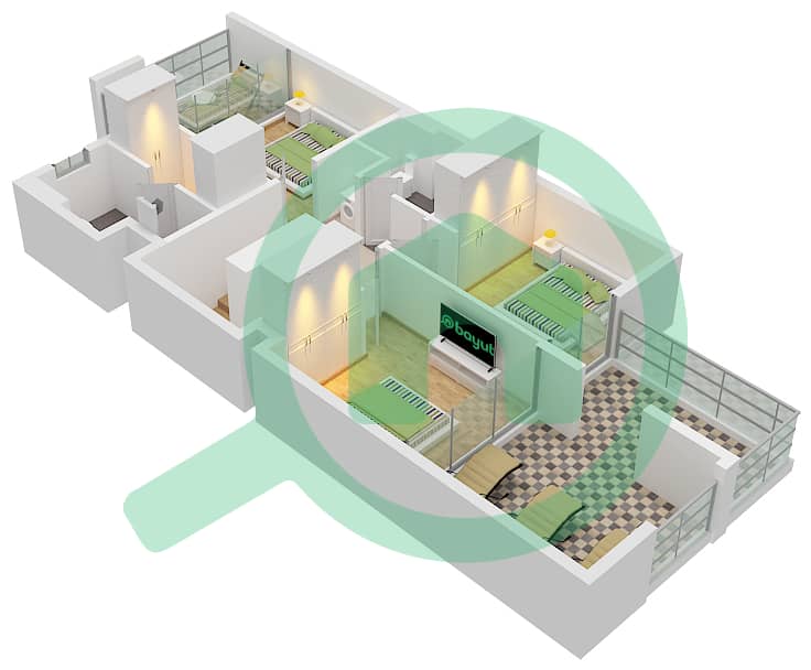 المخططات الطابقية لتصميم النموذج / الوحدة DUPLEX 1-MIDDLE(IVORY) تاون هاوس 3 غرف نوم - بليس First Floor interactive3D