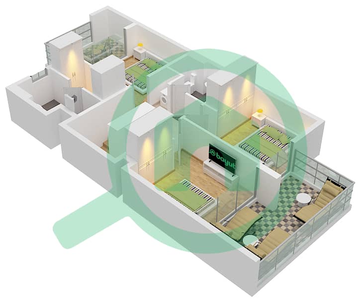 المخططات الطابقية لتصميم النموذج / الوحدة DUPLEX 1-MIDDLE(AMBER) تاون هاوس 3 غرف نوم - بليس First Floor interactive3D