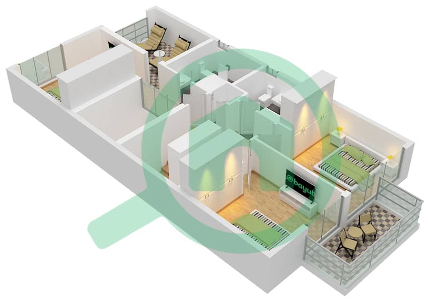 المخططات الطابقية لتصميم النموذج / الوحدة DUPLEX 2-END 1(IVORY) تاون هاوس 3 غرف نوم - بليس First Floor interactive3D