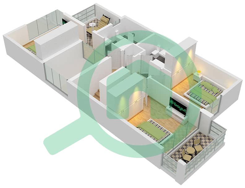 المخططات الطابقية لتصميم النموذج / الوحدة DUPLEX 2-END 1(AMBER) تاون هاوس 3 غرف نوم - بليس First Floor interactive3D