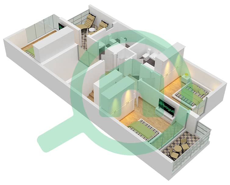 المخططات الطابقية لتصميم النموذج / الوحدة DUPLEX 2-MIDDLE(AMBER) تاون هاوس 3 غرف نوم - بليس First Floor interactive3D