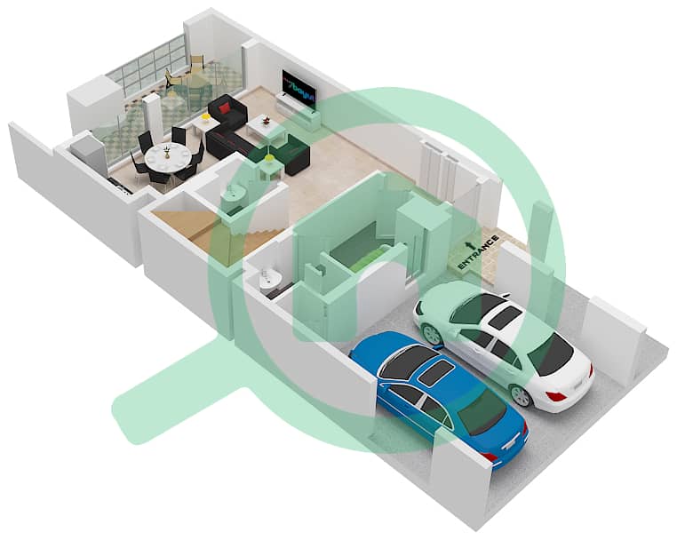 Bliss - 3 Bedroom Townhouse Type/unit DUPLEX 1-END 2(AMBER) Floor plan Ground Floor interactive3D