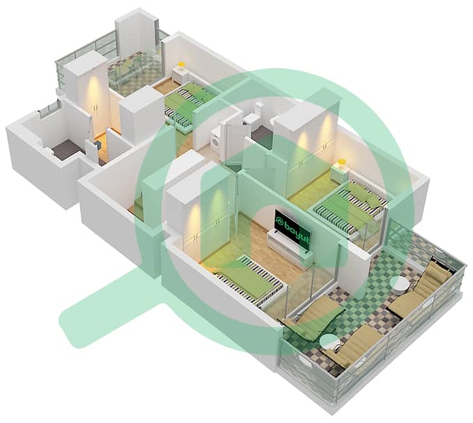 天赐小区 - 3 卧室联排别墅类型／单位DUPLEX 1-END 2(AMBER)戶型图 First Floor interactive3D