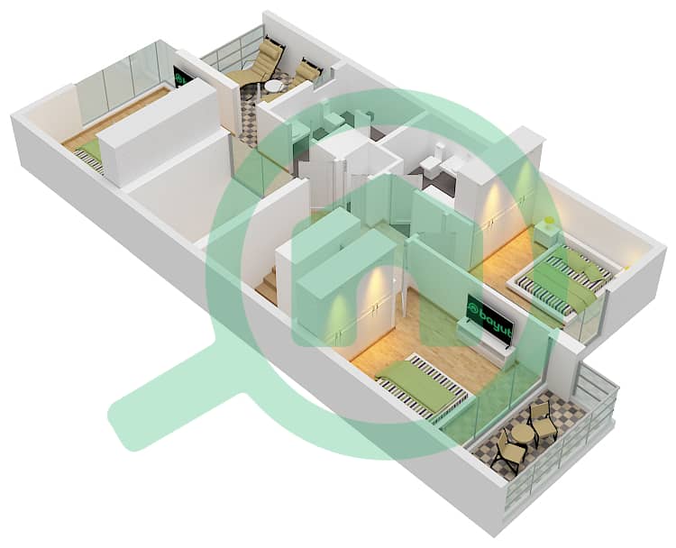 Bliss - 3 Bedroom Townhouse Type/unit DUPLEX 2-END 2(AMBER) Floor plan First Floor interactive3D