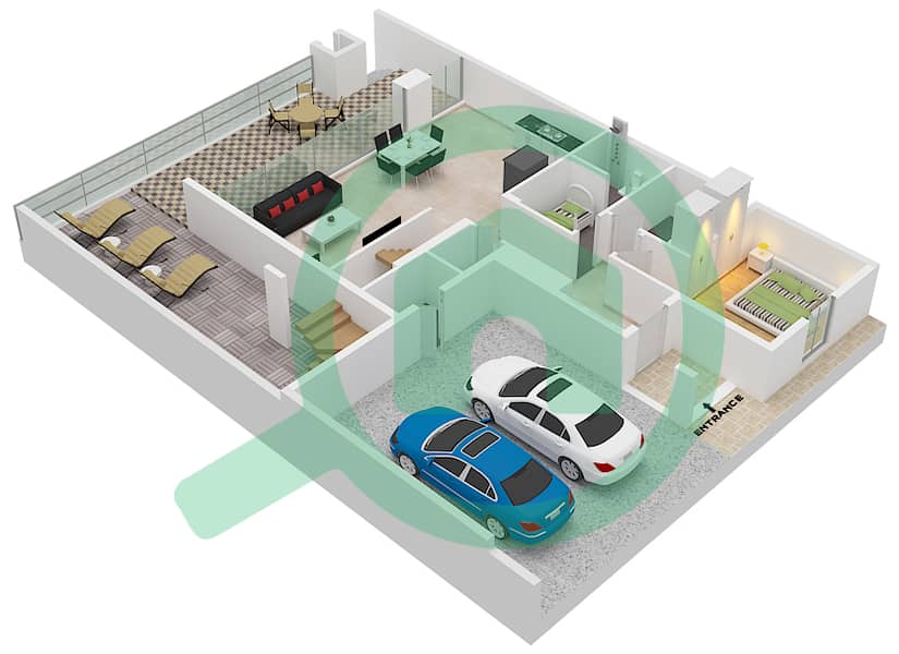 المخططات الطابقية لتصميم النموذج / الوحدة DUPLEX 1-END 1(AMBER) تاون هاوس 4 غرف نوم - بلِس Ground Floor interactive3D