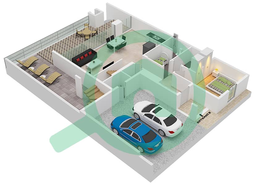 Bliss - 4 Bedroom Townhouse Type/unit DUPLEX 1-END 1(AMBER) Floor plan Ground Floor interactive3D