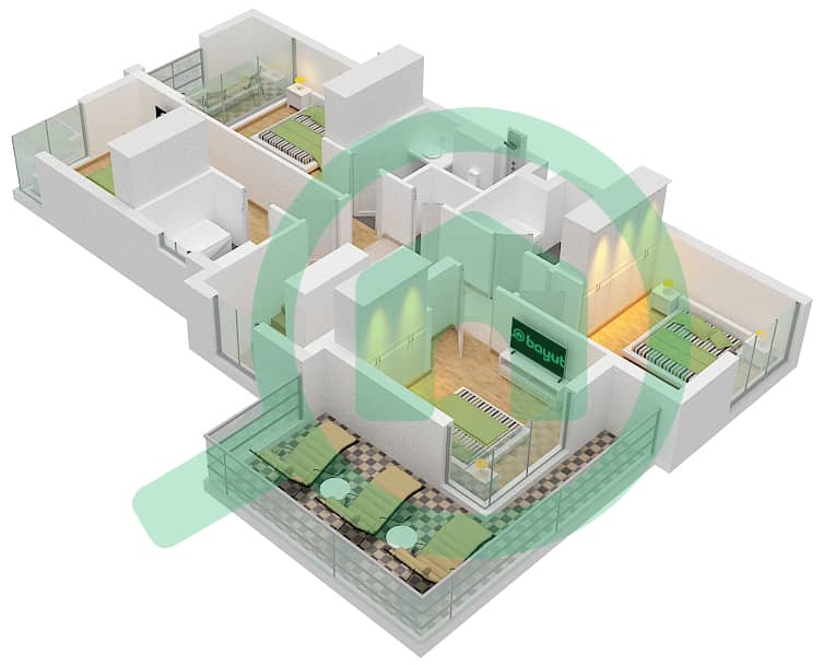 المخططات الطابقية لتصميم النموذج / الوحدة DUPLEX 2-END 1(IVORY) تاون هاوس 4 غرف نوم - بلِس First Floor interactive3D