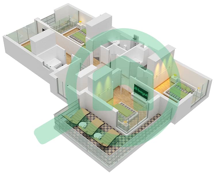 المخططات الطابقية لتصميم النموذج / الوحدة DUPLEX 2-END 1(AMBER) تاون هاوس 4 غرف نوم - بليس First Floor interactive3D