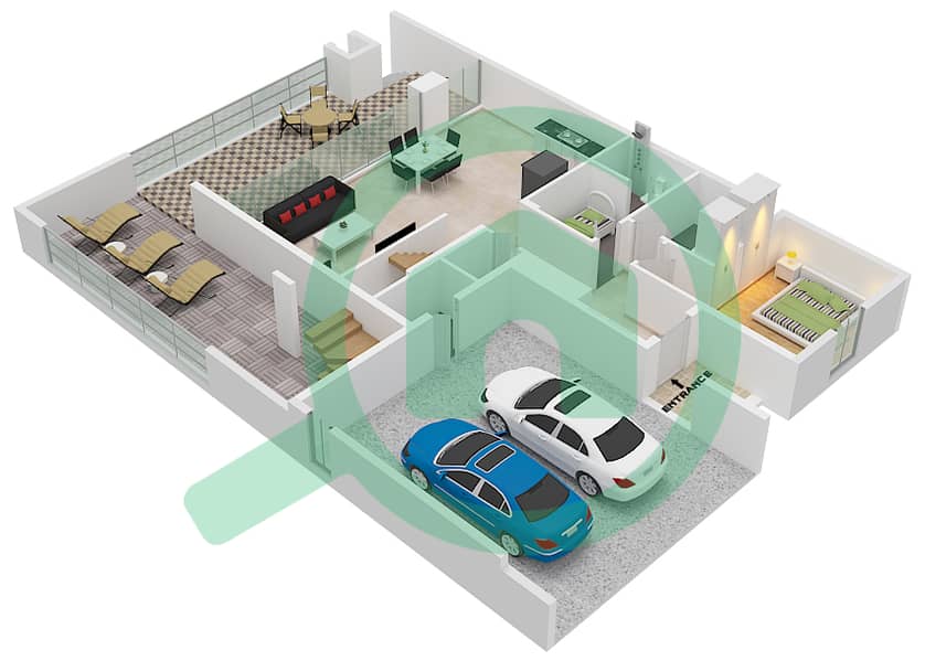 天赐小区 - 4 卧室联排别墅类型／单位DUPLEX 1-END 1(IVORY)戶型图 Ground Floor interactive3D