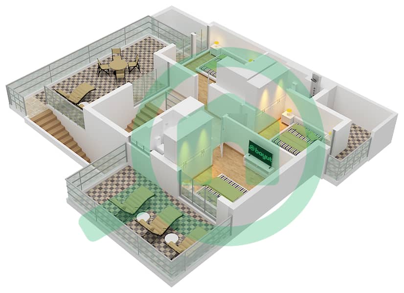 المخططات الطابقية لتصميم النموذج / الوحدة DUPLEX 1-END 1(IVORY) تاون هاوس 4 غرف نوم - بليس First Floor interactive3D
