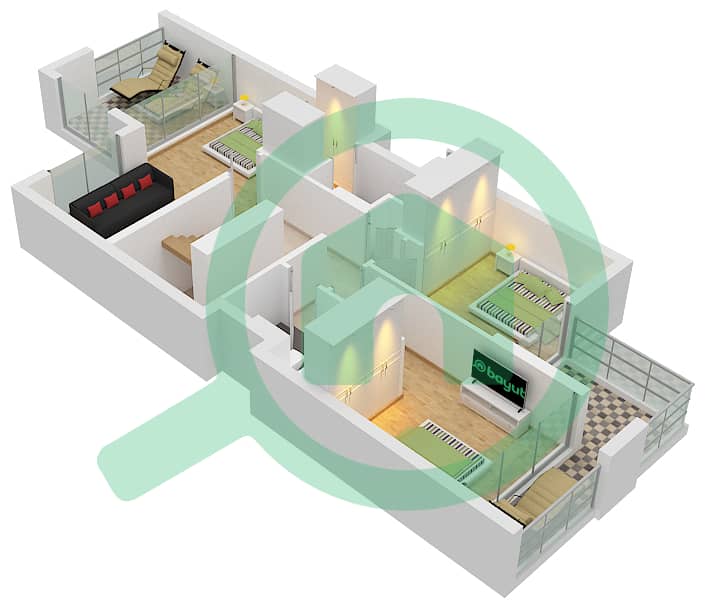 المخططات الطابقية لتصميم النموذج / الوحدة TRIPLEX-MIDDLE(IVORY) تاون هاوس 4 غرف نوم - بلِس First Floor interactive3D