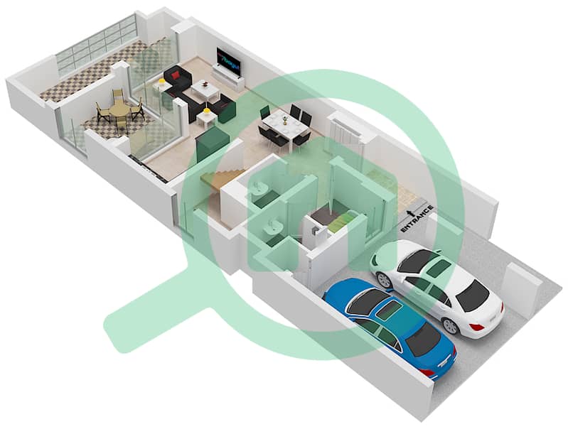 المخططات الطابقية لتصميم النموذج / الوحدة TRIPLEX-END 1(AMBER) تاون هاوس 4 غرف نوم - بلِس Ground Floor interactive3D