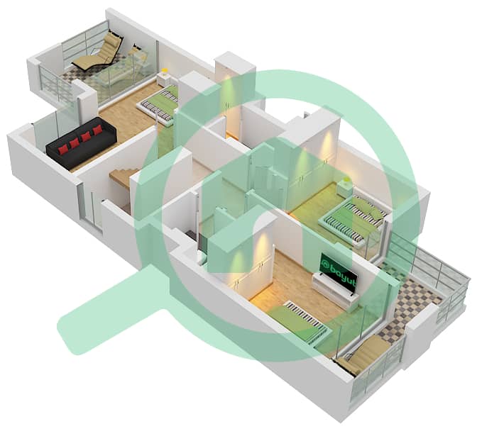 المخططات الطابقية لتصميم النموذج / الوحدة TRIPLEX-END 1(AMBER) تاون هاوس 4 غرف نوم - بلِس First Floor interactive3D