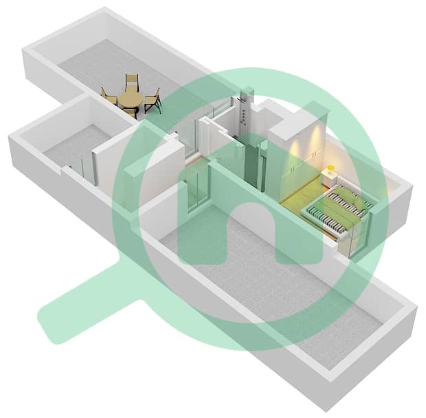 المخططات الطابقية لتصميم النموذج / الوحدة TRIPLEX-MIDDLE(AMBER) تاون هاوس 4 غرف نوم - بليس Roof interactive3D