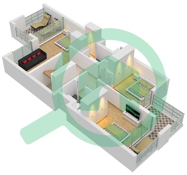 المخططات الطابقية لتصميم النموذج / الوحدة TRIPLEX-END 1(IVORY) تاون هاوس 4 غرف نوم - بليس First Floor interactive3D