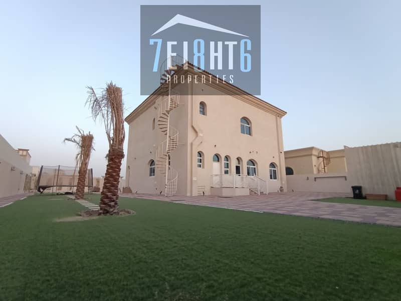 5 b/r high quality villa + excellent finishing + maids room + stunning landscaped garden for rent in Khawaneej 2