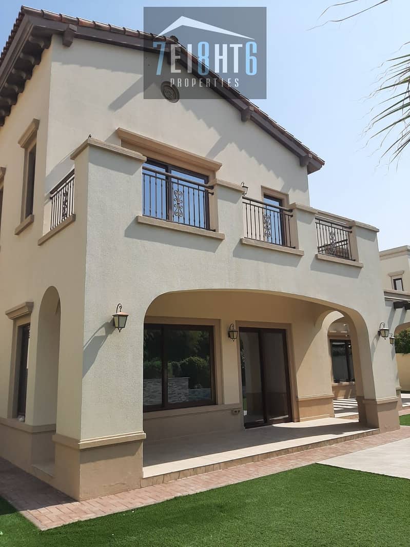 Beautifully presented: 5 b/r good quality semi-independent villa + maid room + garden for rent in Arabian Ranches