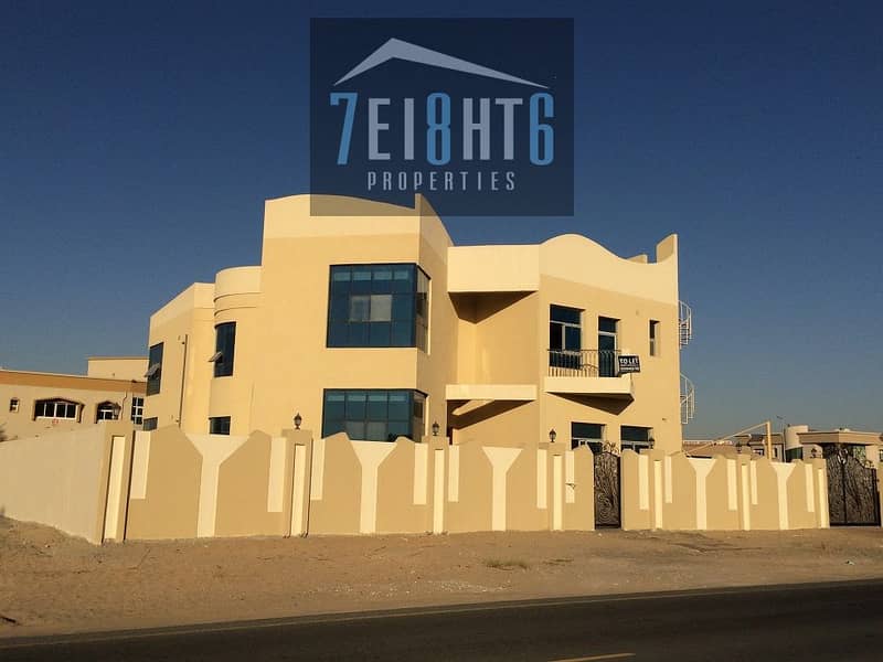 Outstanding property: 7-8 b/r independent villa + maid room + garden for rent in Warqaa 4