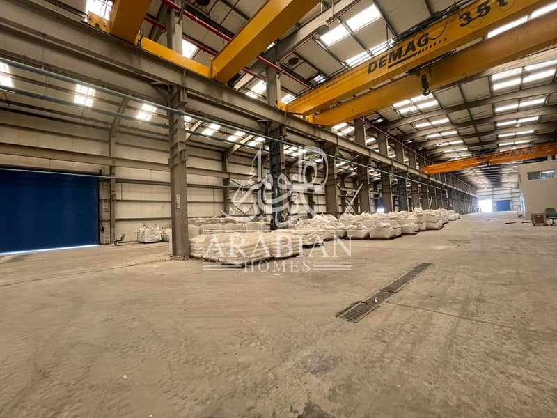 2,050sq,m Brand New Warehouse with 35-Ton Capacity Crane + Open Yard  for Rent in Al Mafraq Industrial Area