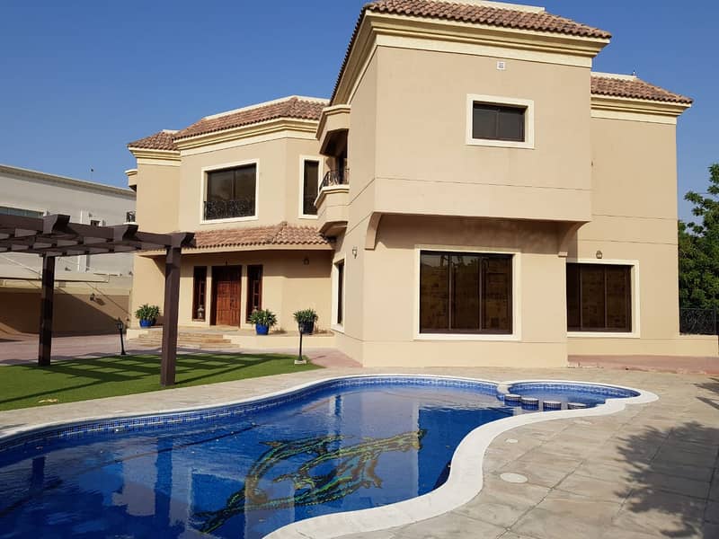 Outstanding property: 5-6b/r  independent villa + maids room + study room + private s/pool + garden for rent  in Warqaa