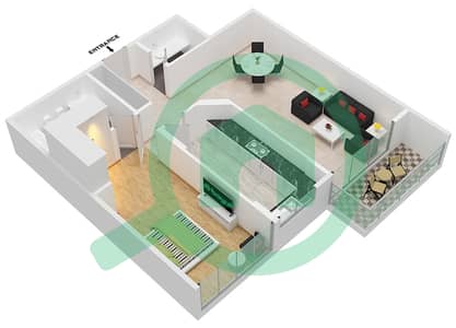 المخططات الطابقية لتصميم الوحدة 201 شقة 1 غرفة نوم - النهدة 1