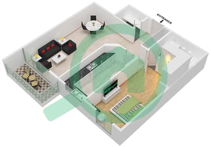 المخططات الطابقية لتصميم الوحدة 202 شقة 1 غرفة نوم - النهدة 1