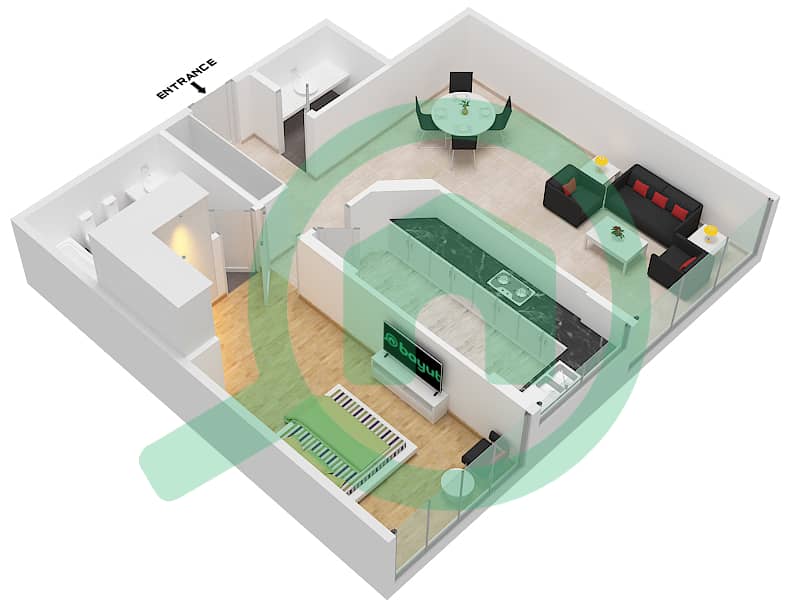 Al Nahda 1 - 1 Bedroom Apartment Unit 205 Floor plan interactive3D