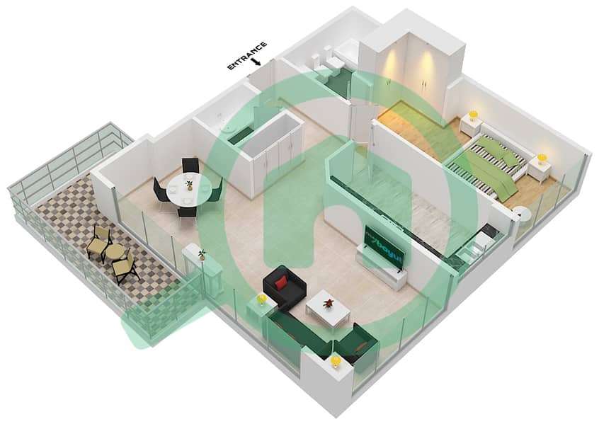 Al Nahda 1 - 1 Bedroom Apartment Unit 208 Floor plan interactive3D