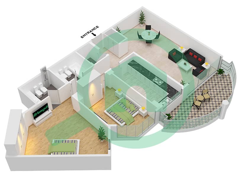Al Nahda 1 - 2 Bedroom Apartment Unit 210 Floor plan interactive3D