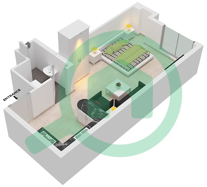 Al Khail Gate Phase 1 - Studio Apartment Type/unit 1/101 Floor plan interactive3D