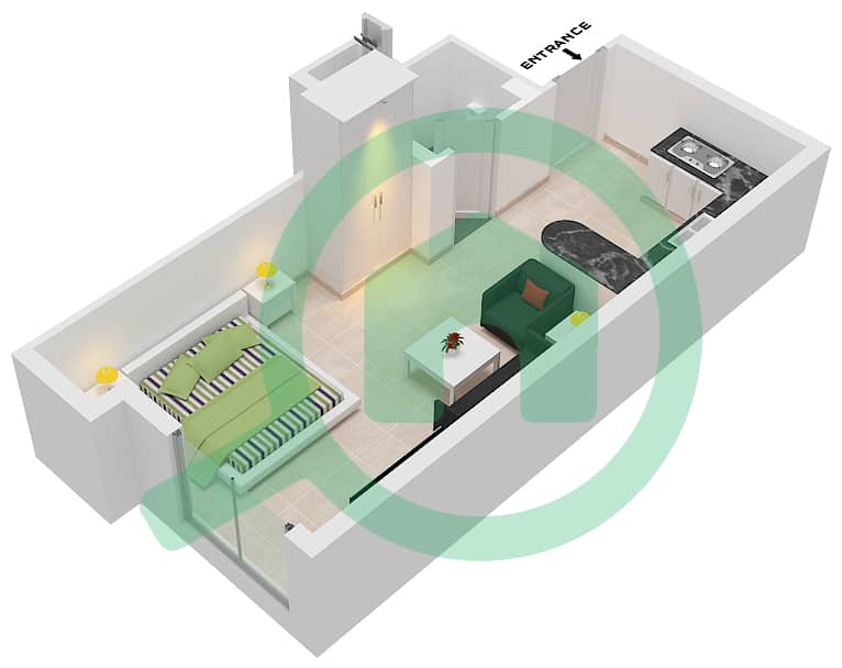 Al Khail Gate Phase 1 - Studio Apartment Type/unit 1/108 Floor plan interactive3D