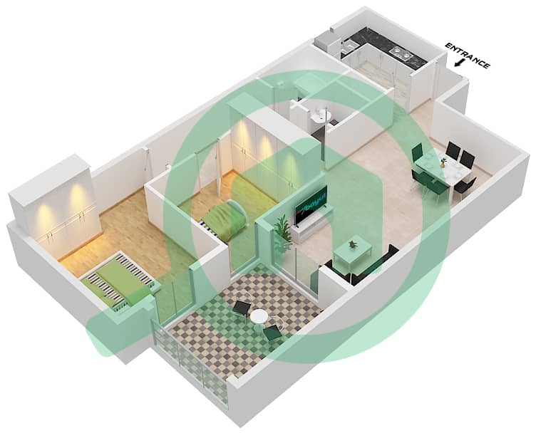 Al Khail Gate Phase 1 - 2 Bedroom Apartment Type/unit 1/113 Floor plan interactive3D