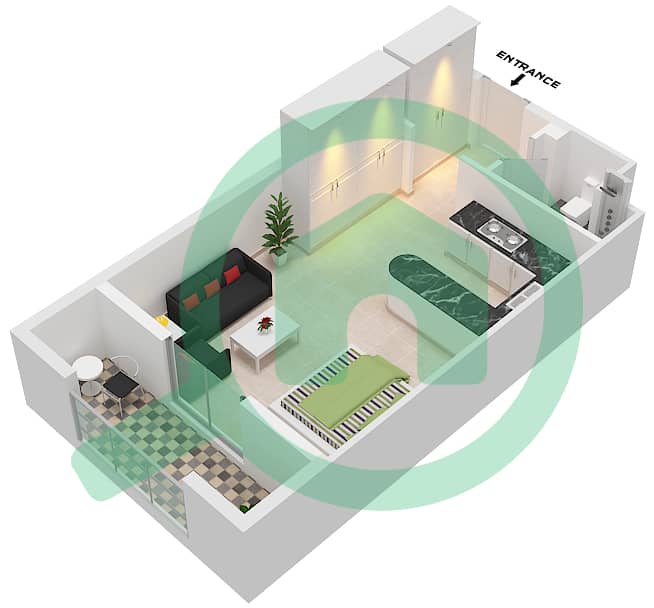 Al Khail Gate Phase 1 - Studio Apartment Type/unit 1/114 Floor plan interactive3D