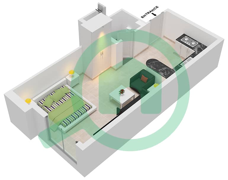 Al Khail Gate Phase 1 - Studio Apartment Type/unit 1/116 Floor plan interactive3D