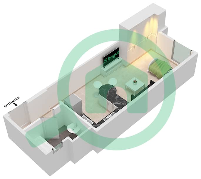 阿尔海尔门1期 - 单身公寓类型／单位2/101戶型图 interactive3D