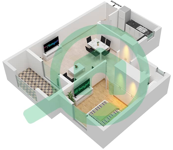 Al Khail Gate Phase 1 - 1 Bedroom Apartment Type/unit 2/106 Floor plan interactive3D