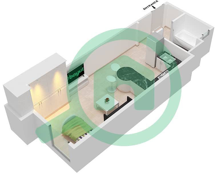 Al Khail Gate Phase 1 - Studio Apartment Type/unit 2/108 Floor plan interactive3D